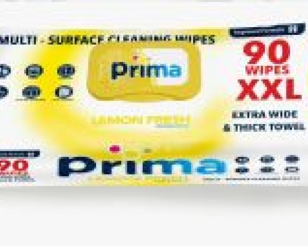 Prima Multi Surface Cleaning Wipes Lemon Fresh 90 Pack - XXL