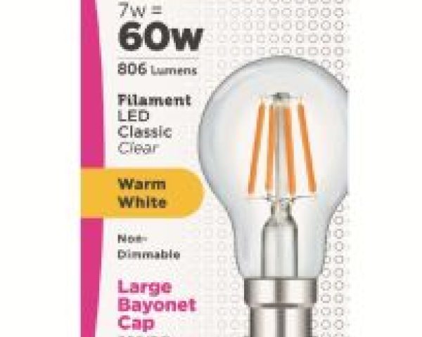 Status Filament Led Classic Clear Bulbs 7w/60w Warm White BC/B22 4 Pack